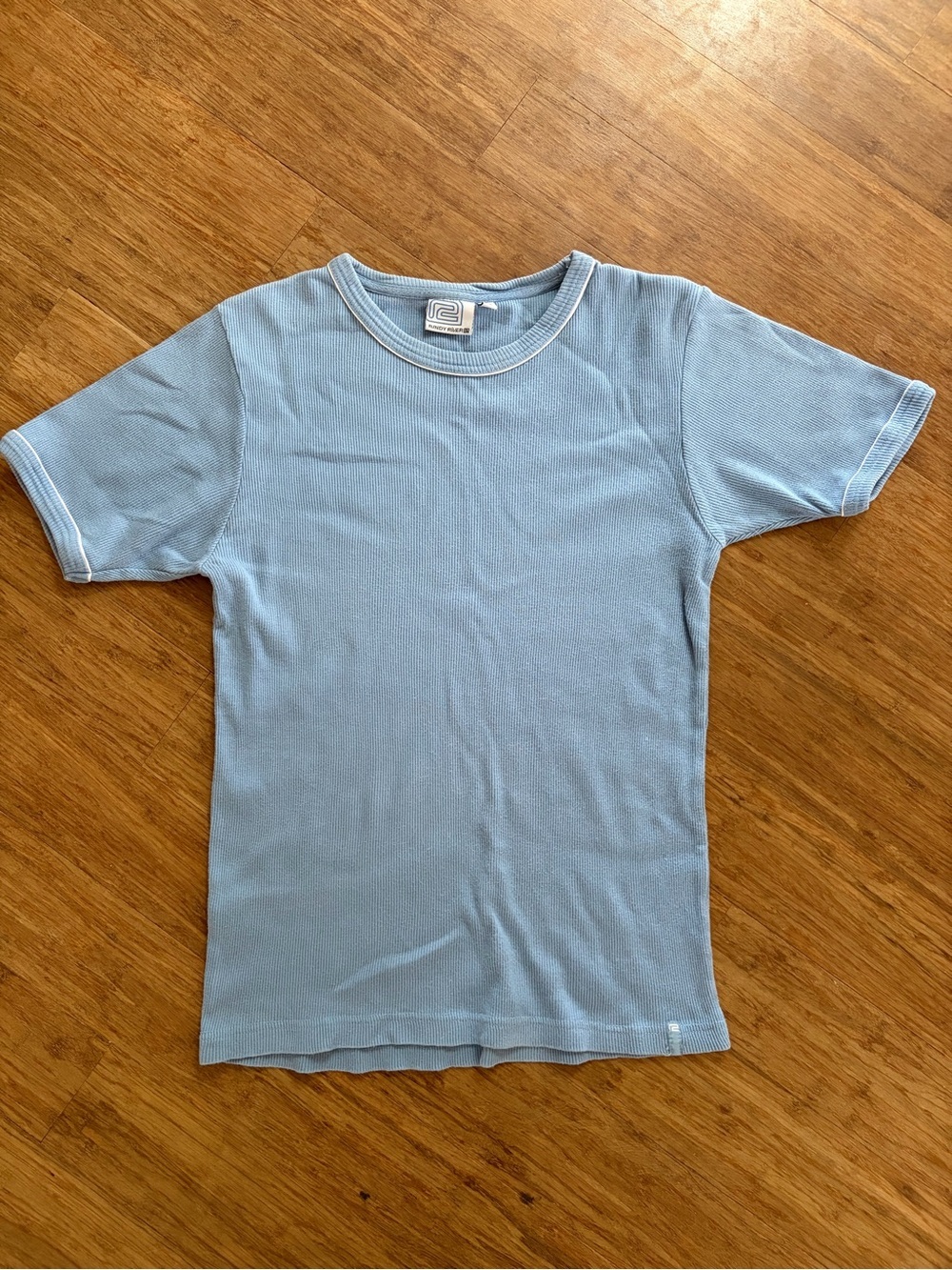VTG Randy River Ribbed Knit Striped Ringer T-Shirt Blue Size L